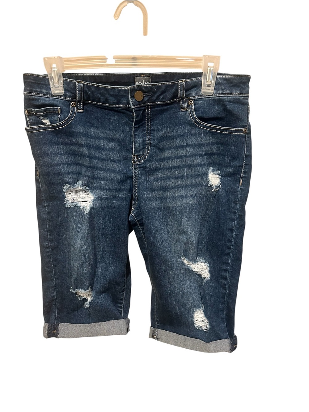 Soho Dark Blue Distressed Denim Bermudas